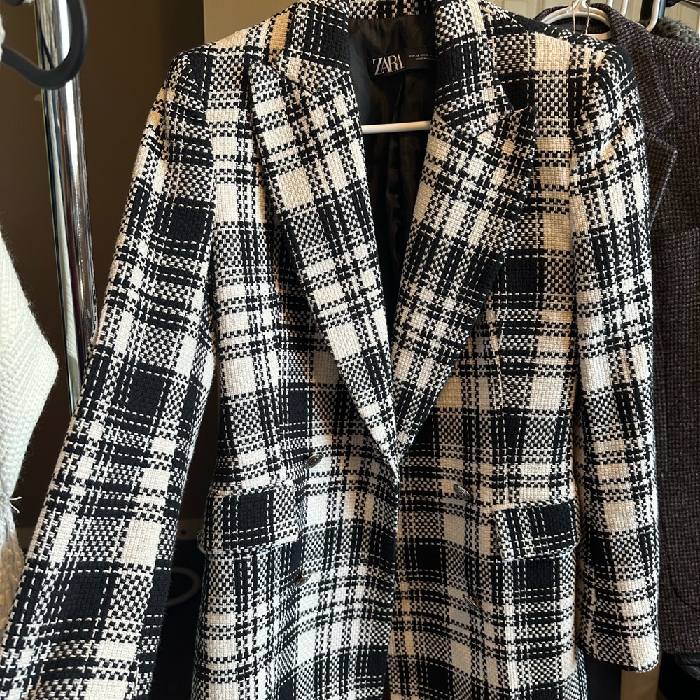 Zara Black and White Plaid Women's Coat